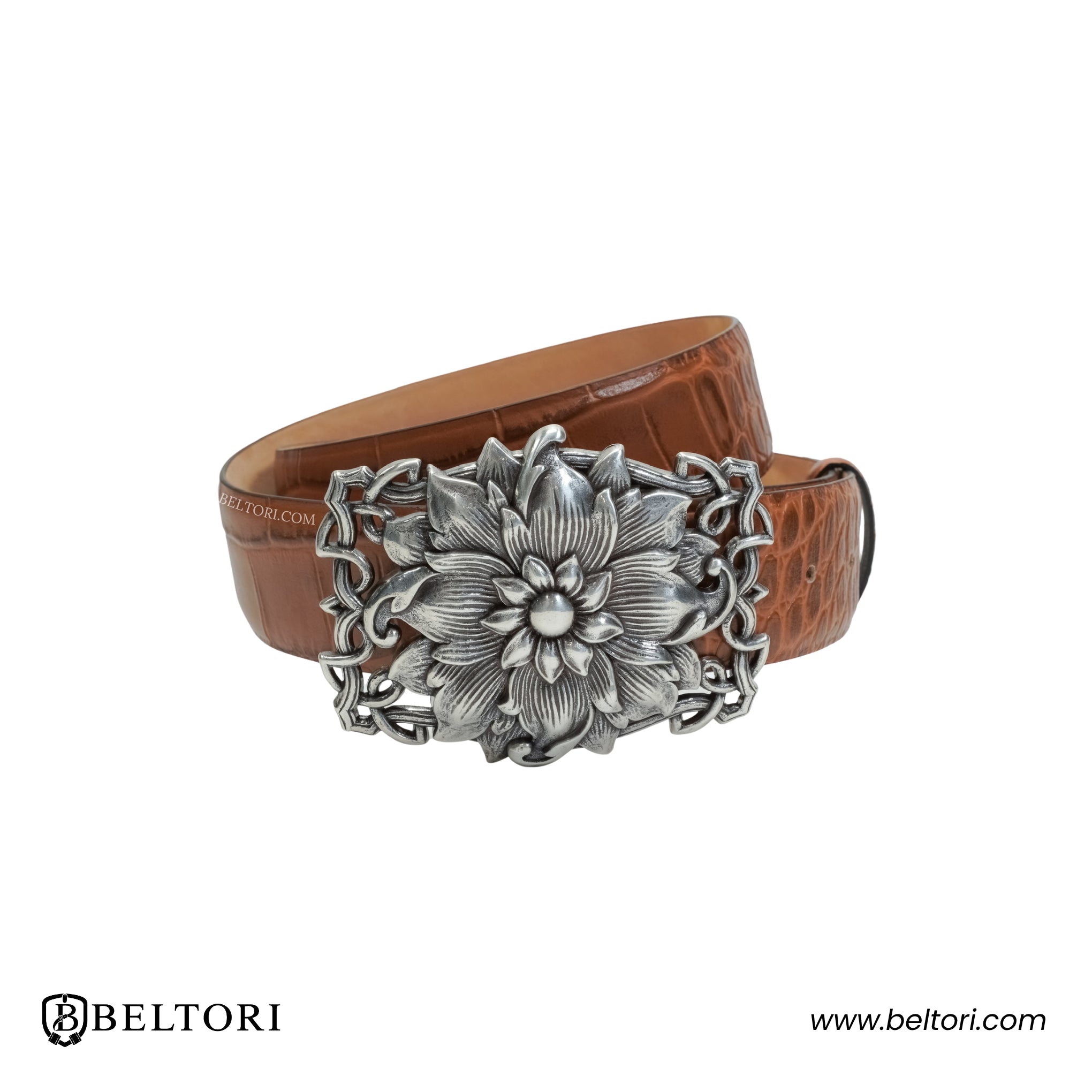 Floral Bloom Complete Belt – Brown Leather