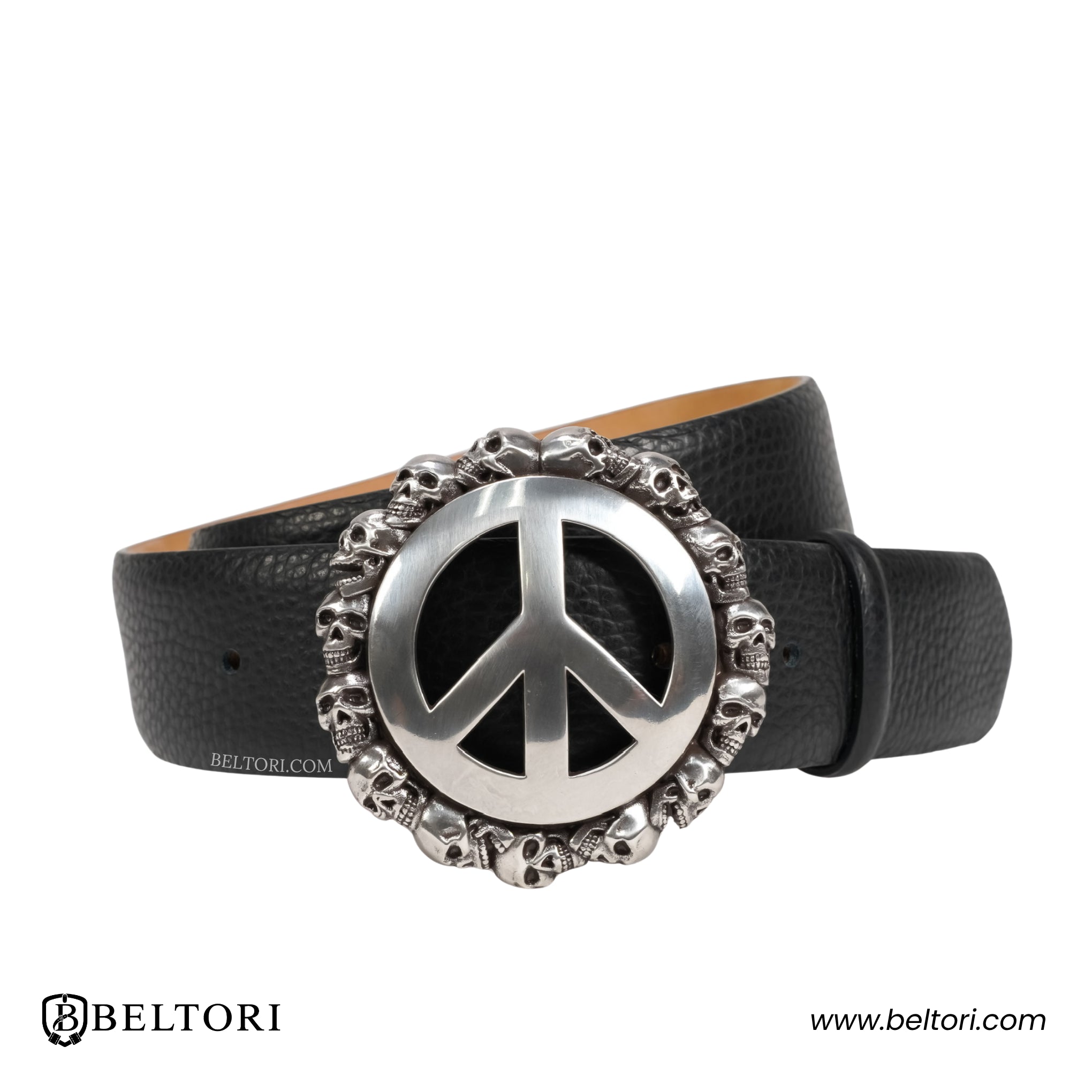 Peace & Skull English Silver Complete Belt – Black Croc Leather