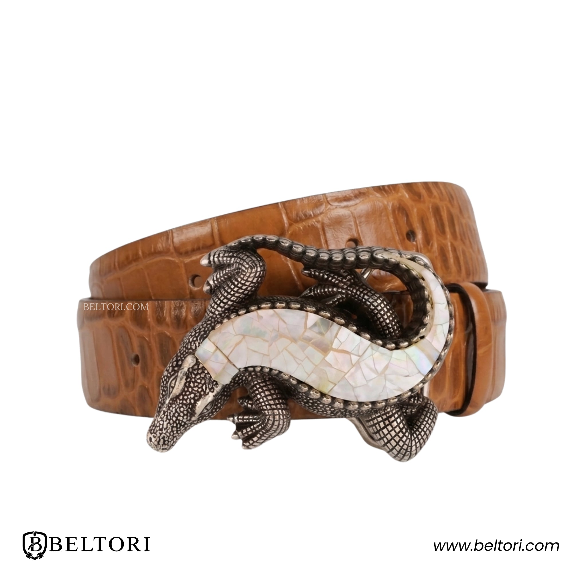 Crocodile Mother of Pearl Complete Belt 1.5"