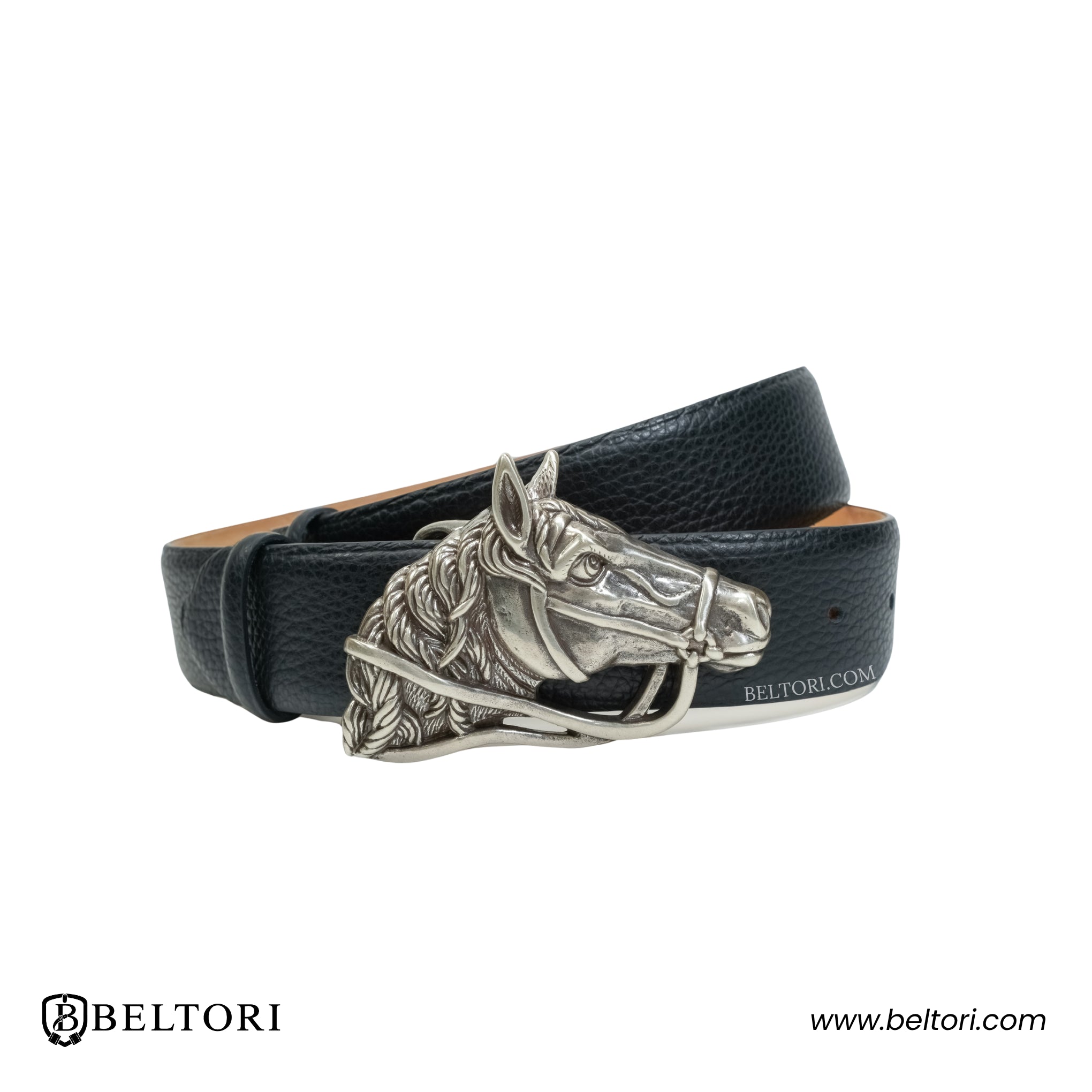Horse Head English Silver Complete Belt – Black Croc Leather