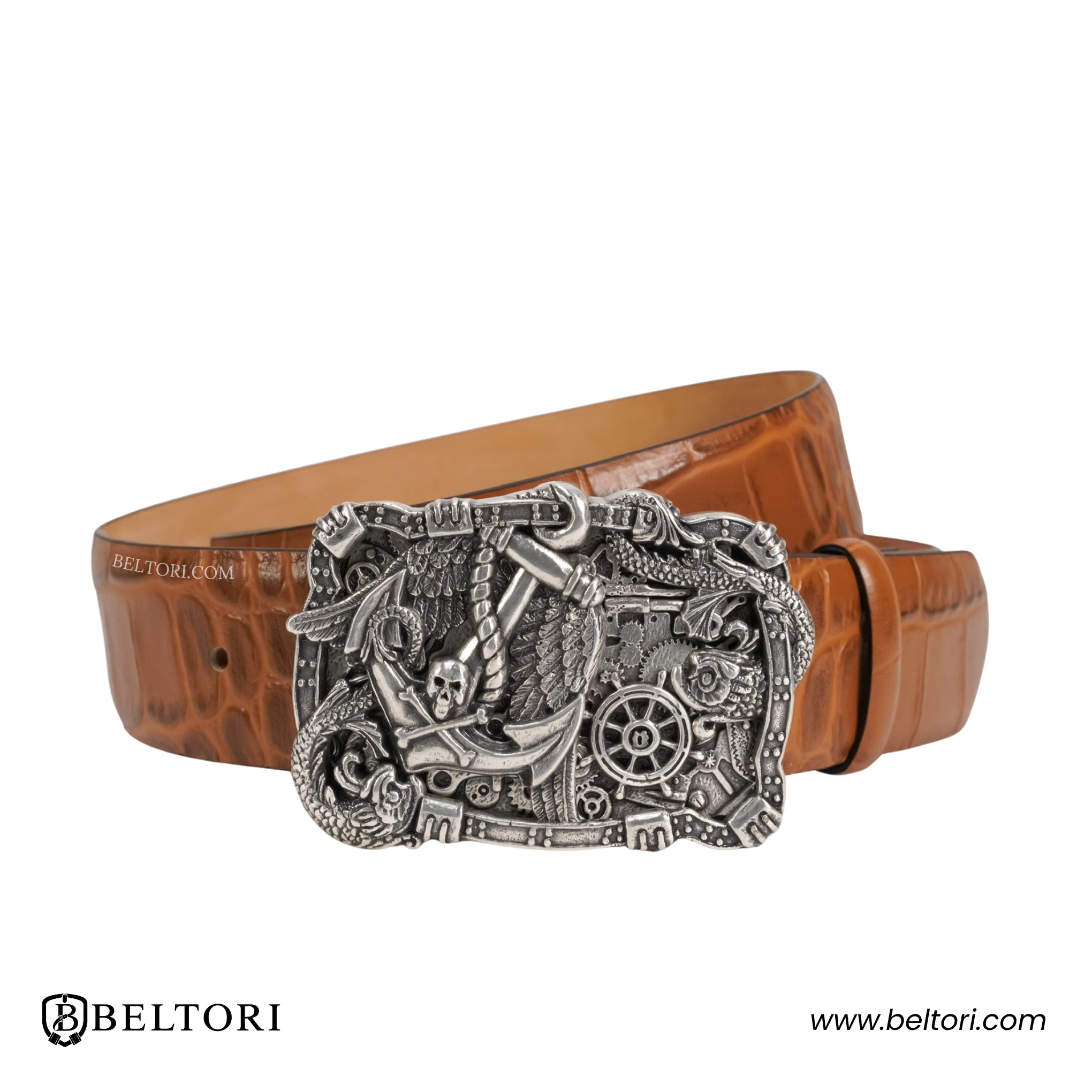 Pirate Anchor English Silver Complete Belt – Brown Leather