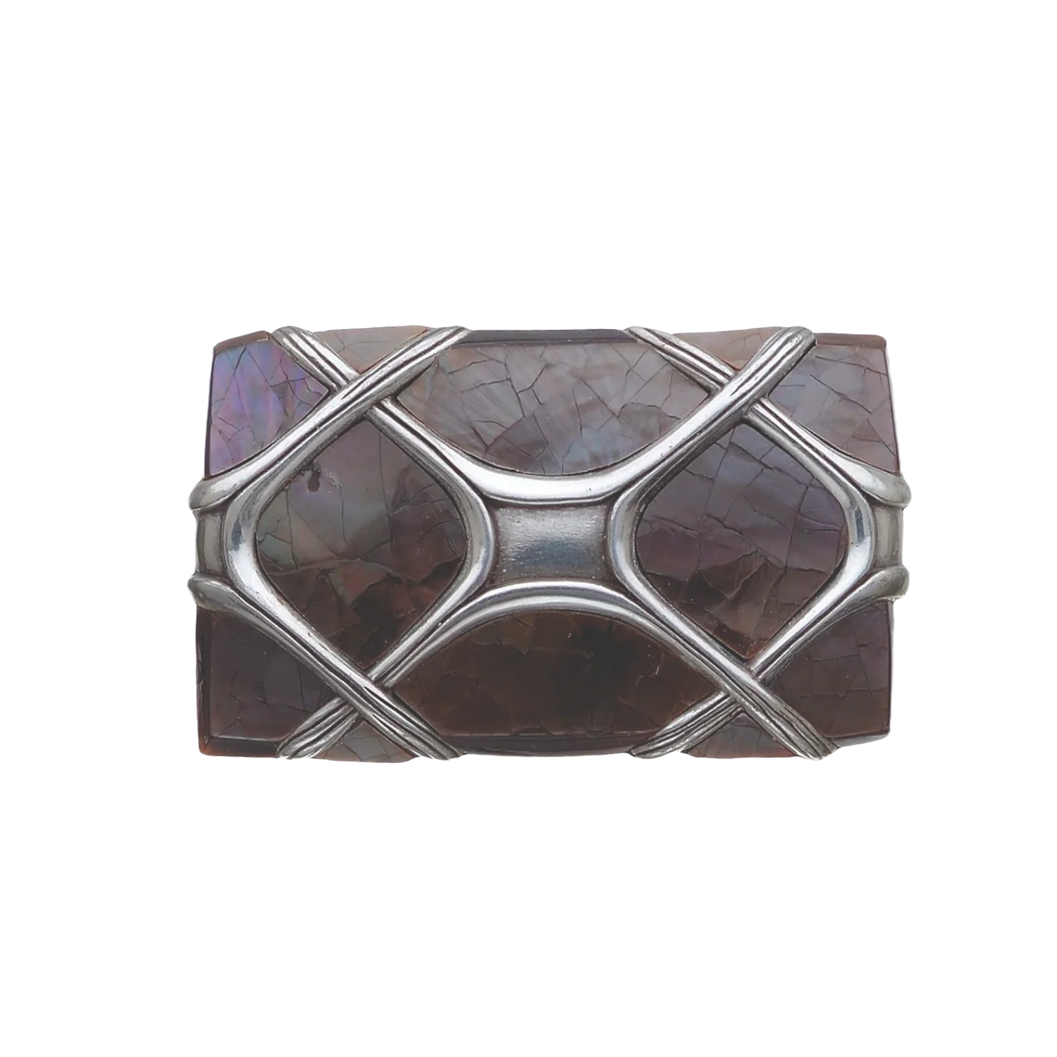 Geometric Crossed Bands 40mm belt buckle in Black + English Silver + Tagnipis Mother of Pearl.