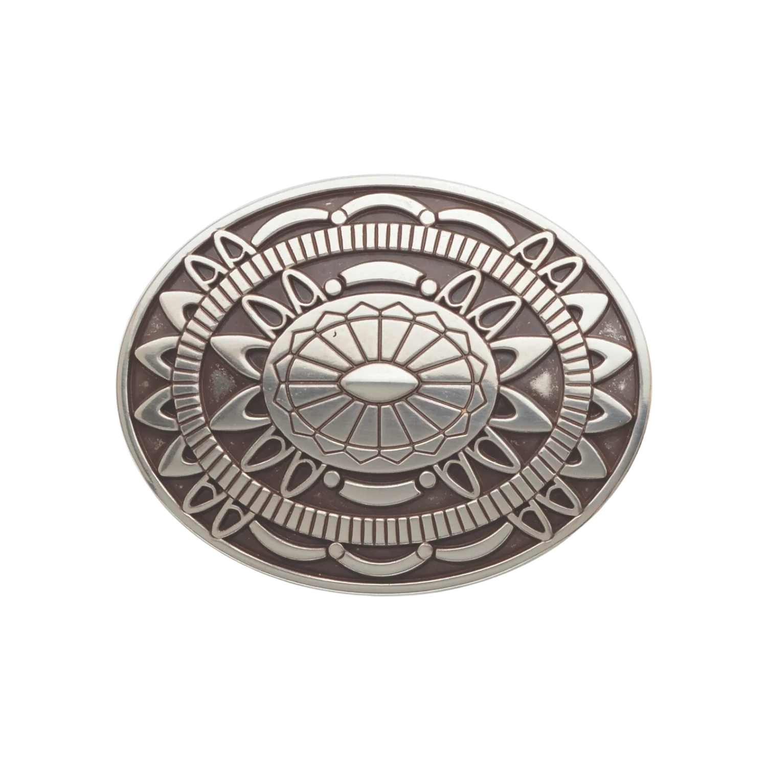 Ornate Sunburst Medallion 40mm belt buckle in English Silver.