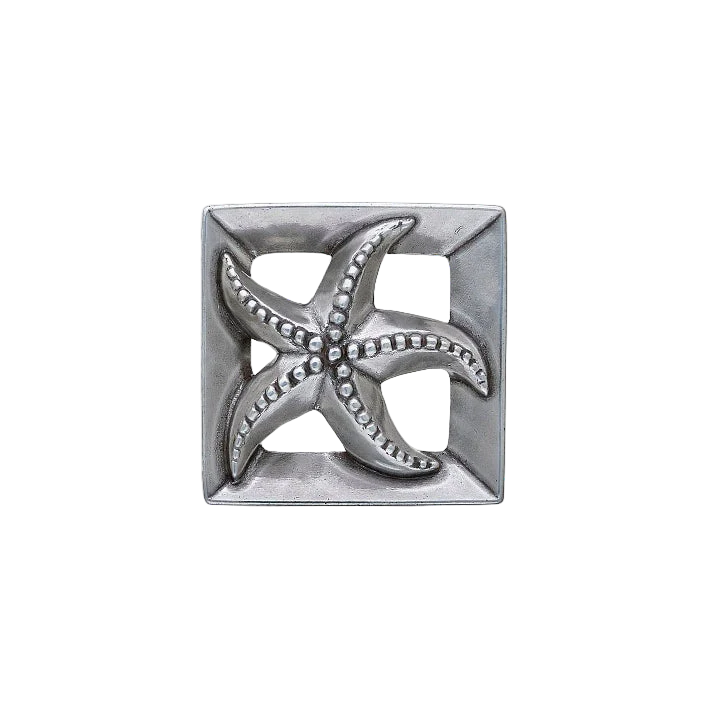 Squared Polished Silver Belt Buckle with a detailed starfish design, a perfect fashion accessory for a coastal or beach-inspired look and a unique Italian design.