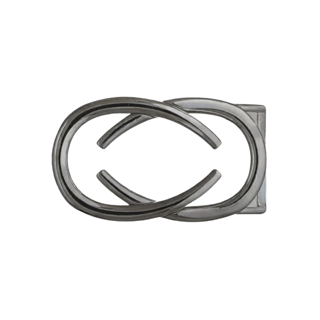 Interlocking Ovals 40mm belt buckle in Shiny Gun Metal.