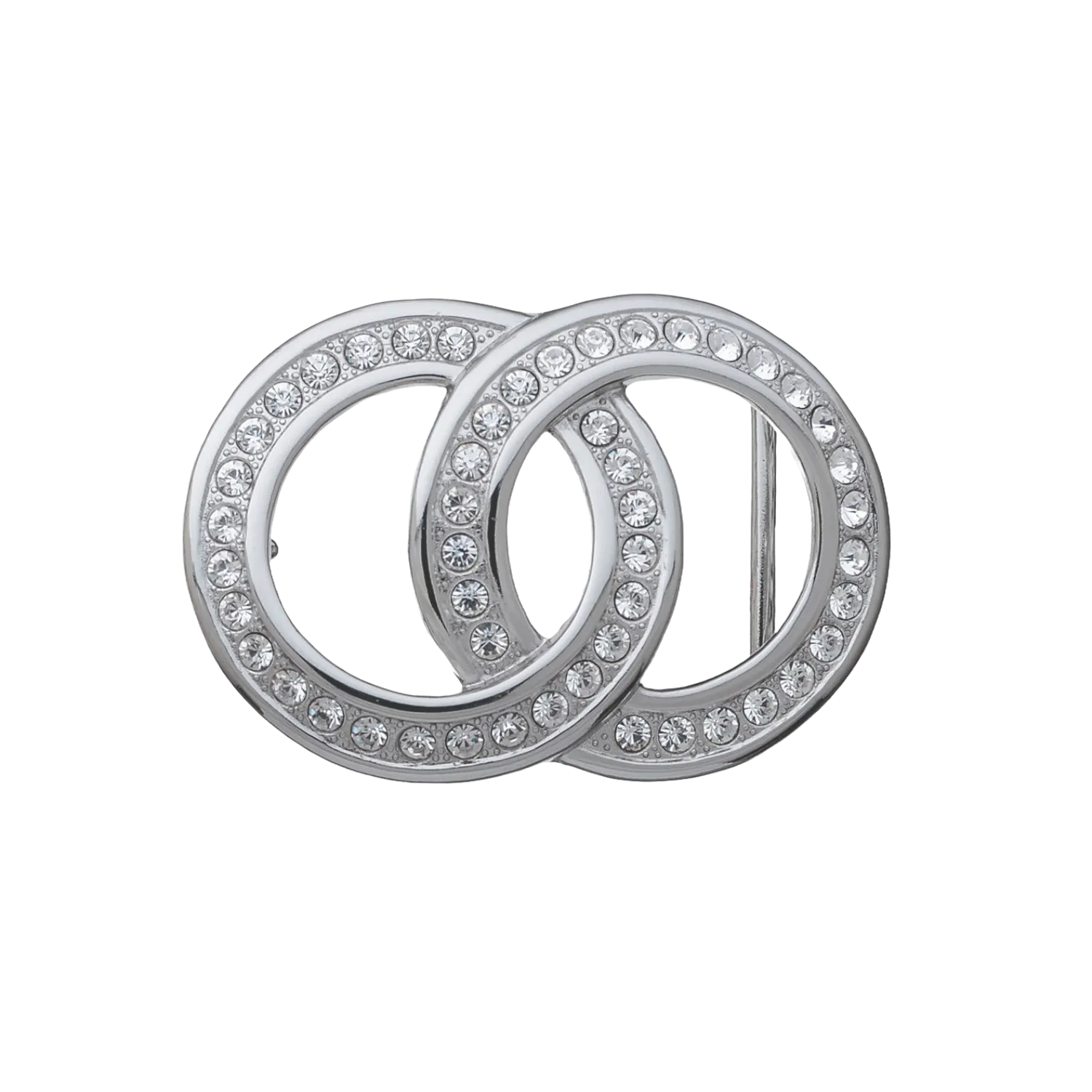 Pave Interlocking Rings Belt Buckle 40mm - Shiny Nickelfree + Crystal Strass, Zamak