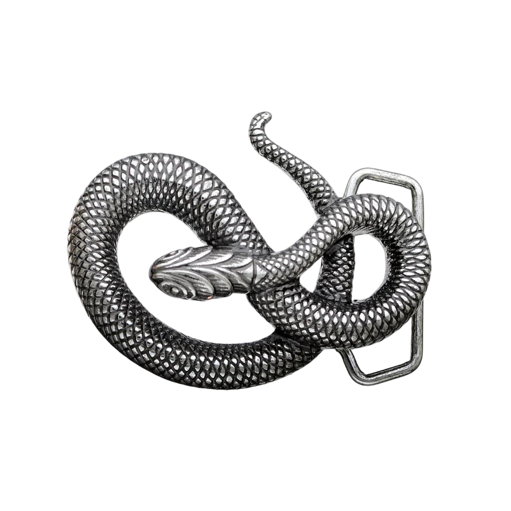 Antique silver snake belt buckle with detailed scale texture, serpent inspired fashion accessory, Italian design vintage buckle, men’s collectible western cowboy belt hardware