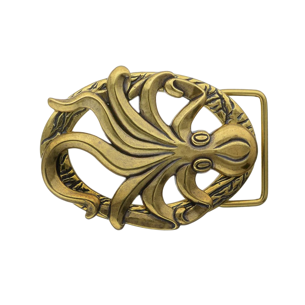 Octopus 40mm Belt Buckle – Old Gold, Zamak