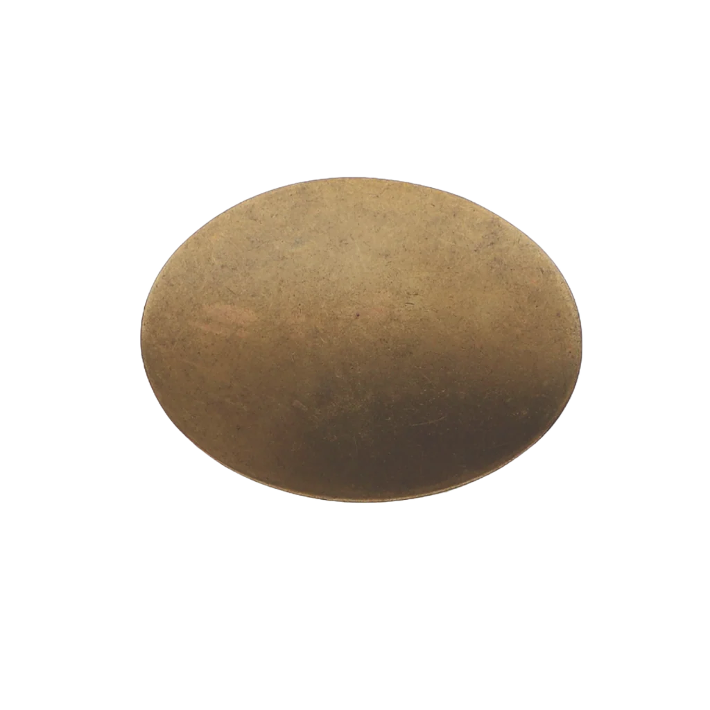 Shiny old gold oval belt buckle, smooth minimalist finish, handcrafted Zamak accessory
