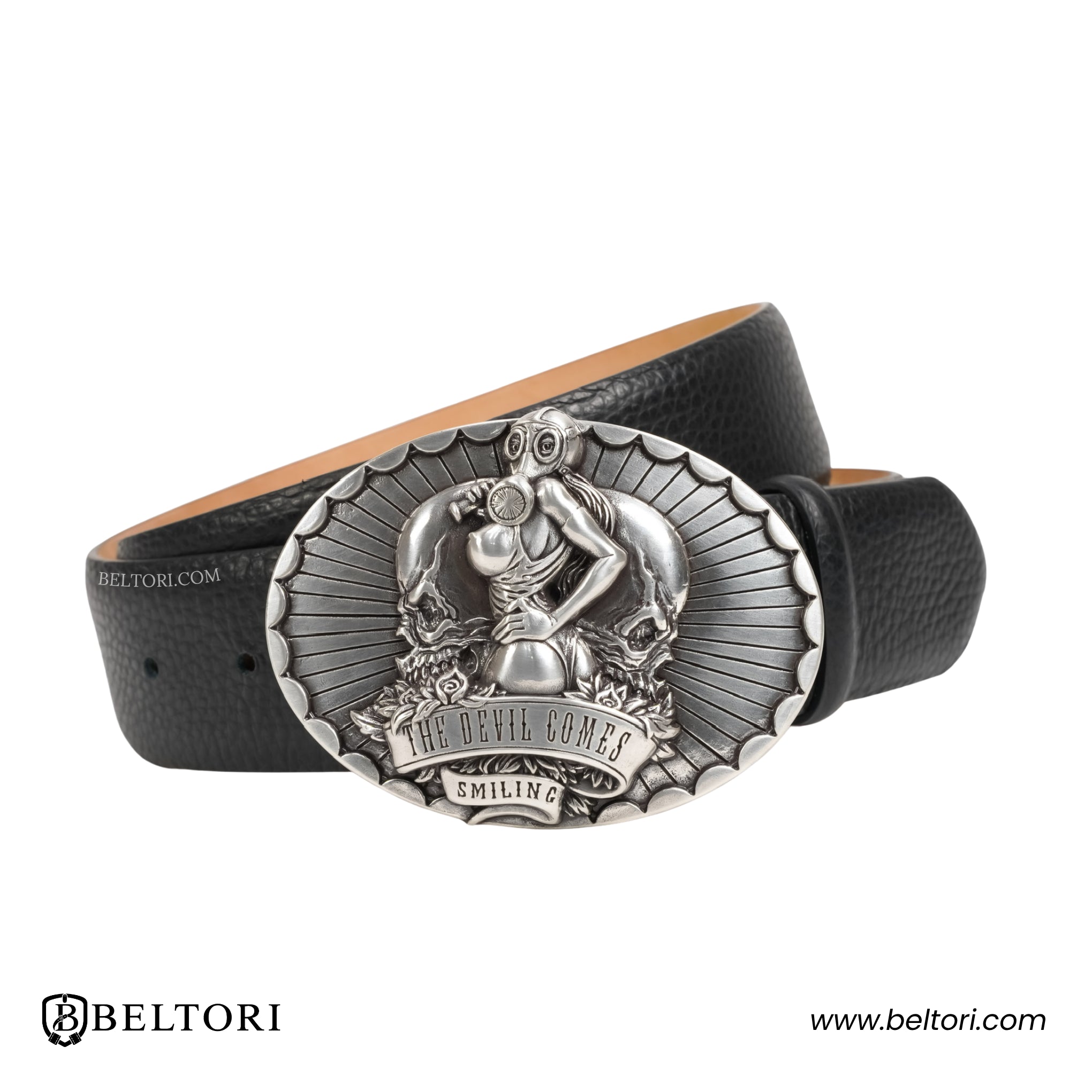 The Devil Comes Smiling English Silver Complete Belt – Black Croc Leather