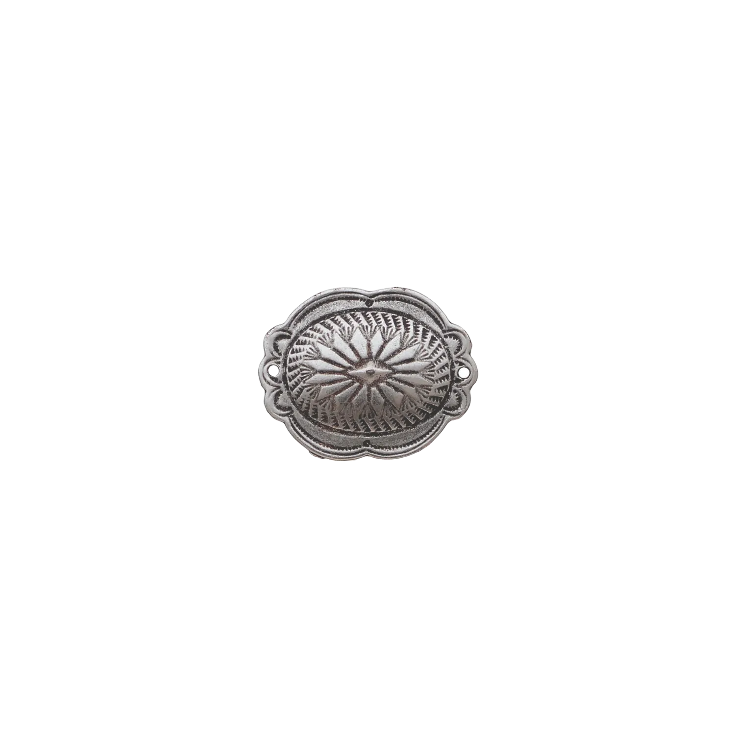 Decorative metal clasp on a white background
