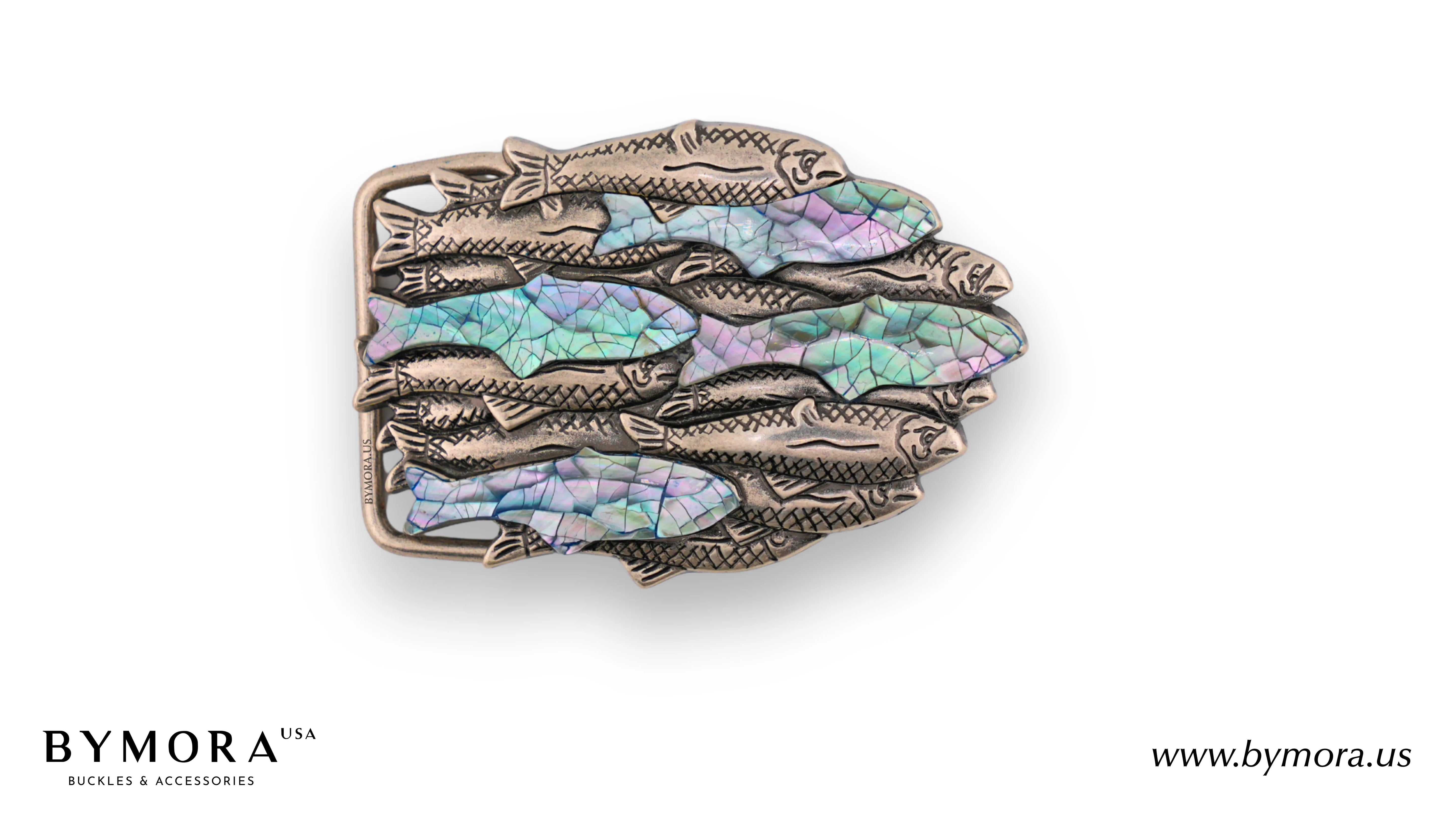 Luxury belt buckle fish with blue purple mother of pearl Italian design