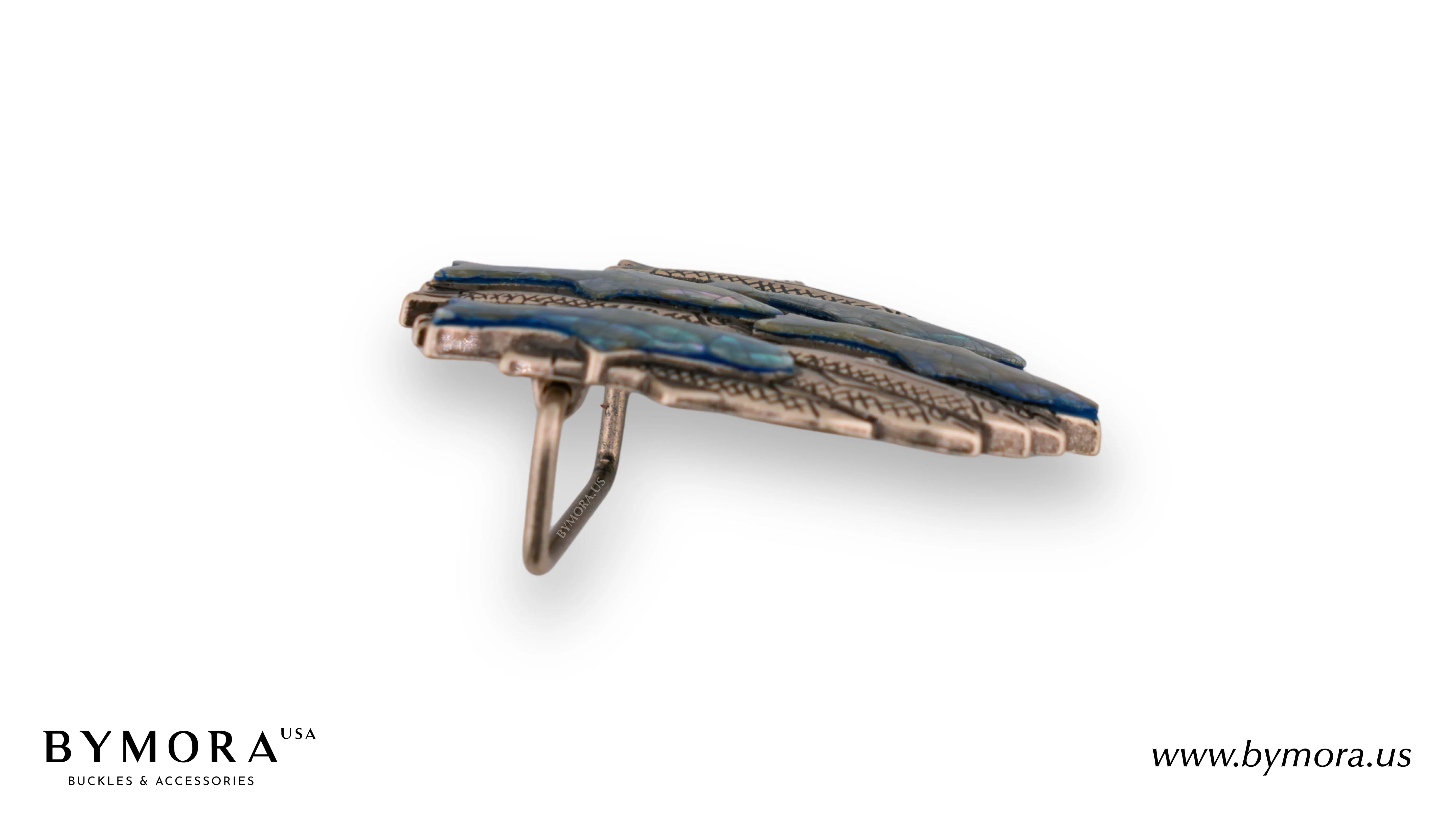 Luxury belt buckle fish with blue purple mother of pearl Italian design