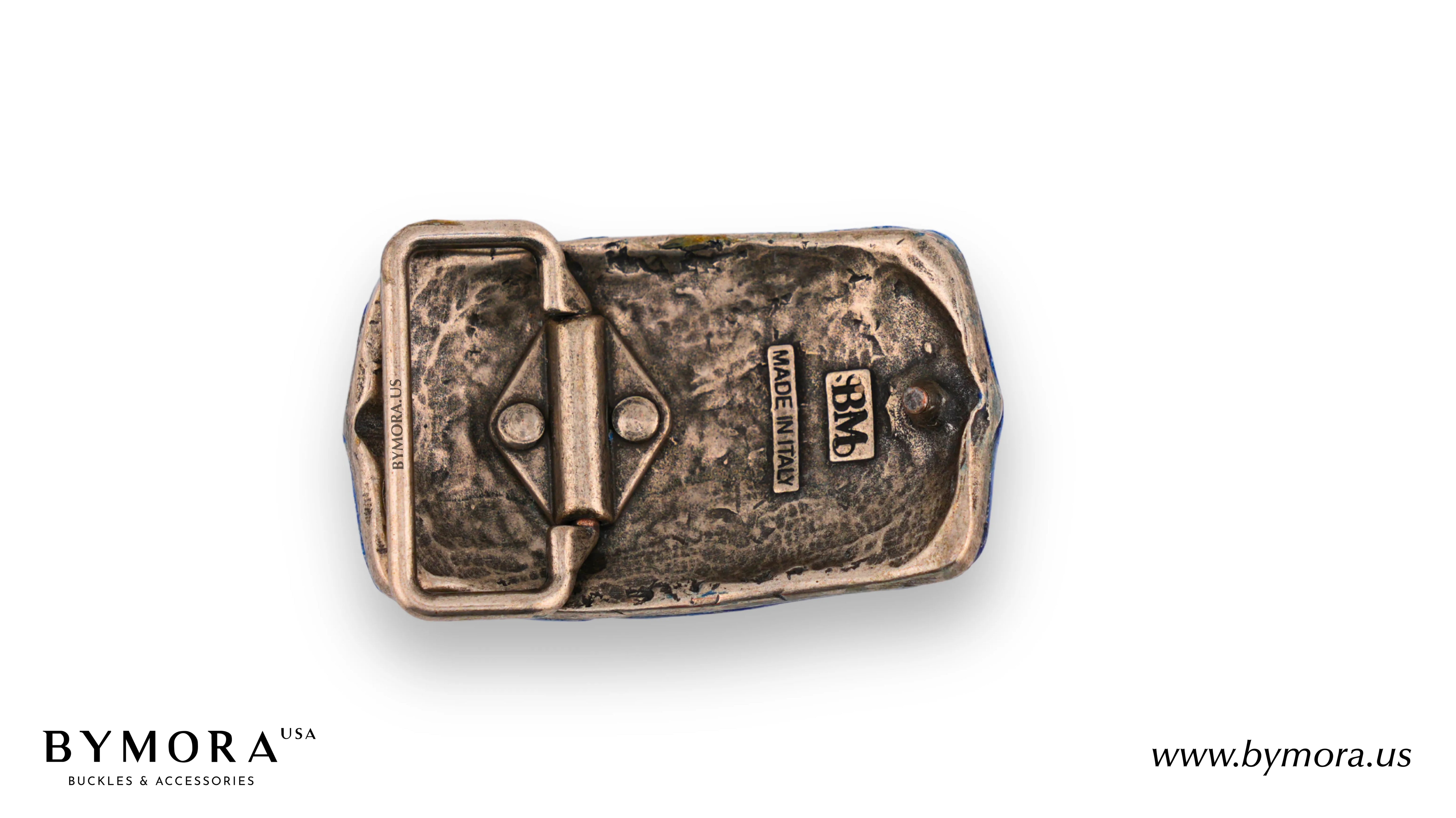 Luxury belt buckle rectangle with blue mother of pearl Italian design