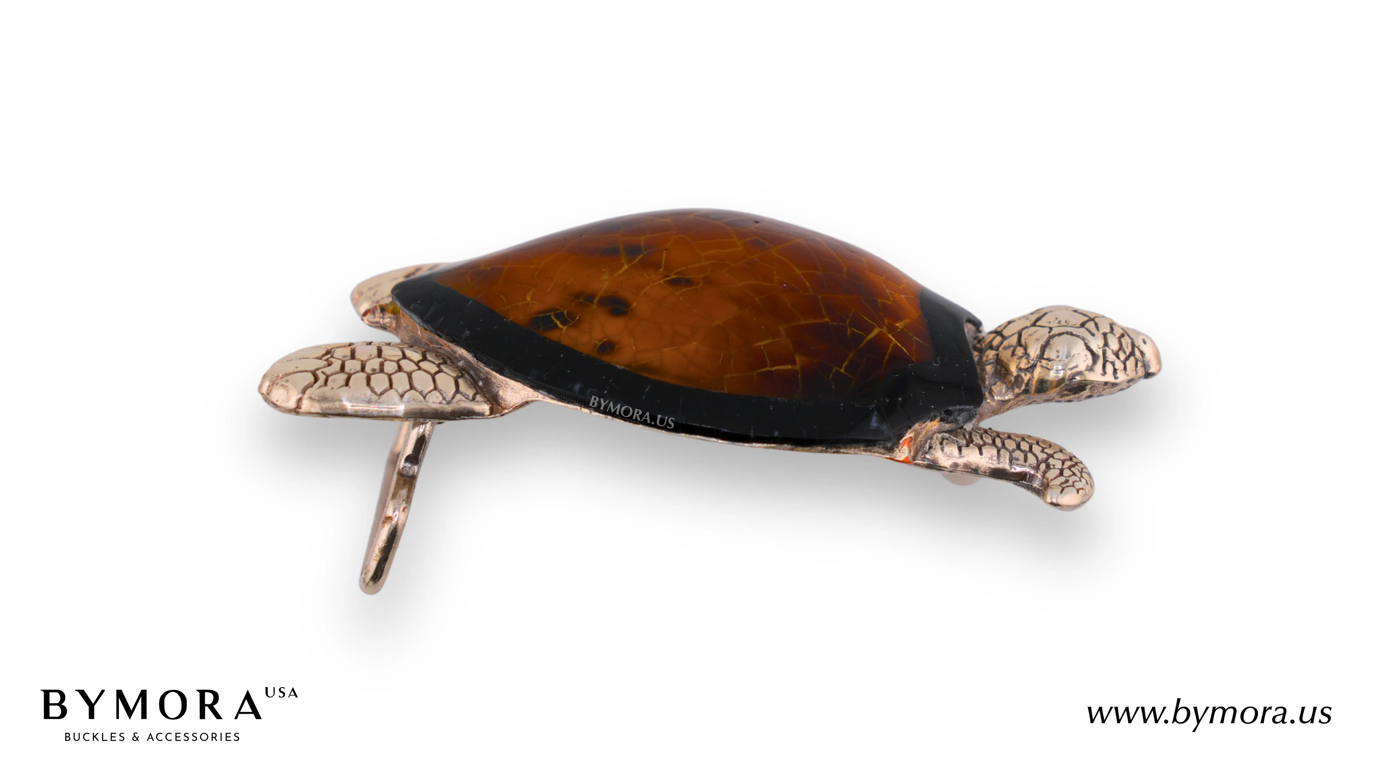 Luxury belt buckle turtle with amber mother of pearl Italian design