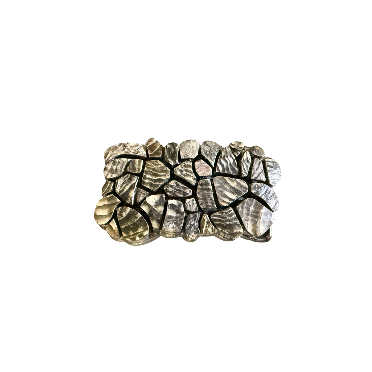 Mosaic 40mm Belt Buckle – Shiny Gun Metal Finish + Solid Raw White Lip Mother of Pearl