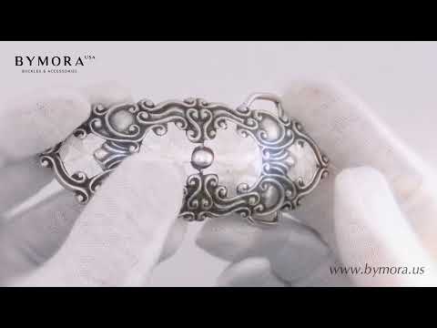 Load video: Ornate Scroll Cracked White Mother of Pearl Complete Belt 1.5"