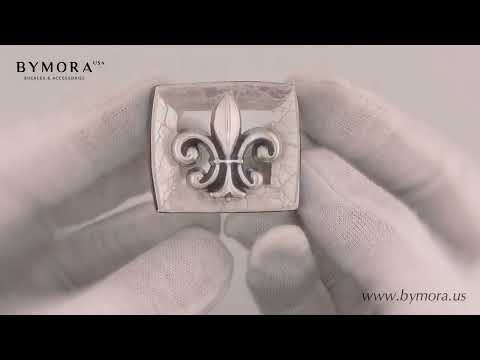 Load video: Fleur-de-Lis 40mm Belt Buckle – English Silver Finish + Cracked White & Paua Blue Mother of Pearl