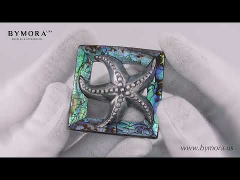 Load video: Starfish 40mm Belt Buckle – English Silver Finish + Cracked Paua Blue Mother of Pearl