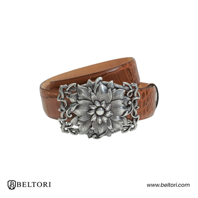 Floral Bloom Complete Belt – Brown Leather