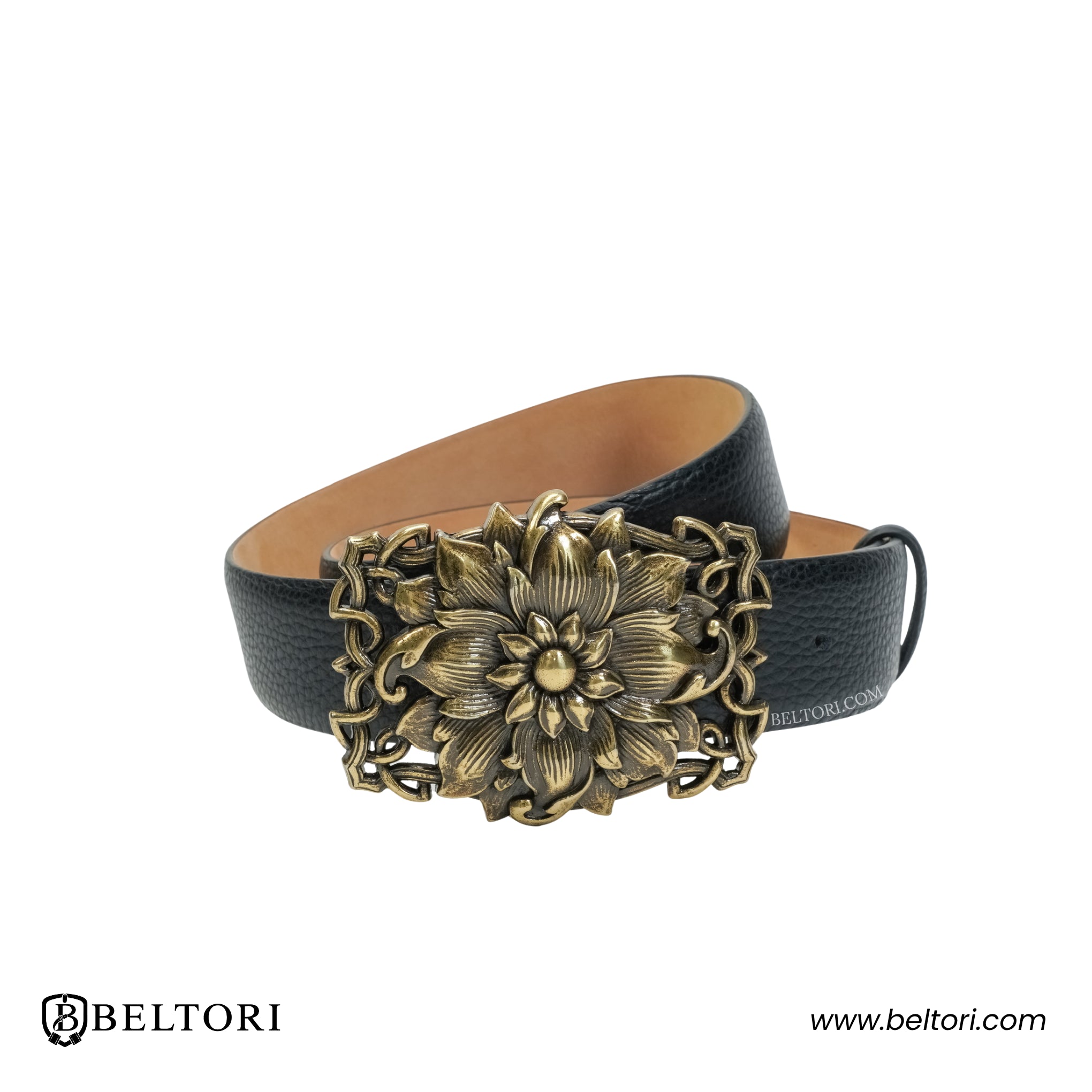 Floral Bloom Western Complete Belt – Black Croc Leather