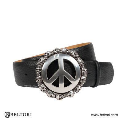 Peace & Skull English Silver Complete Belt – Black Croc Leather