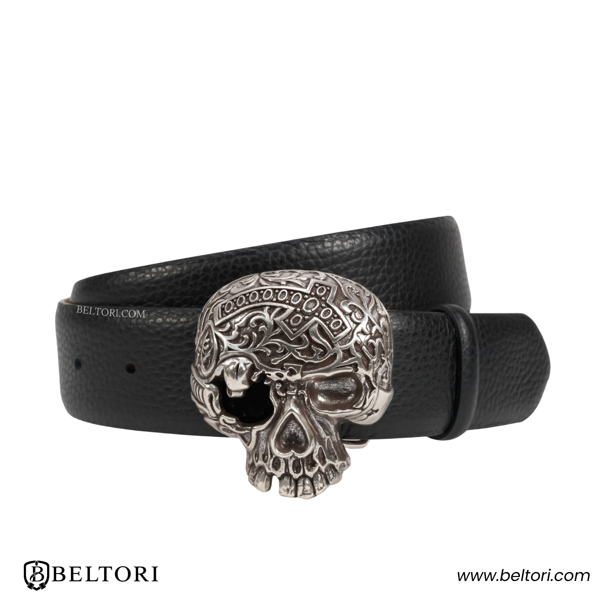 Skull Strass Noir Complete Belt – Black Croc Leather