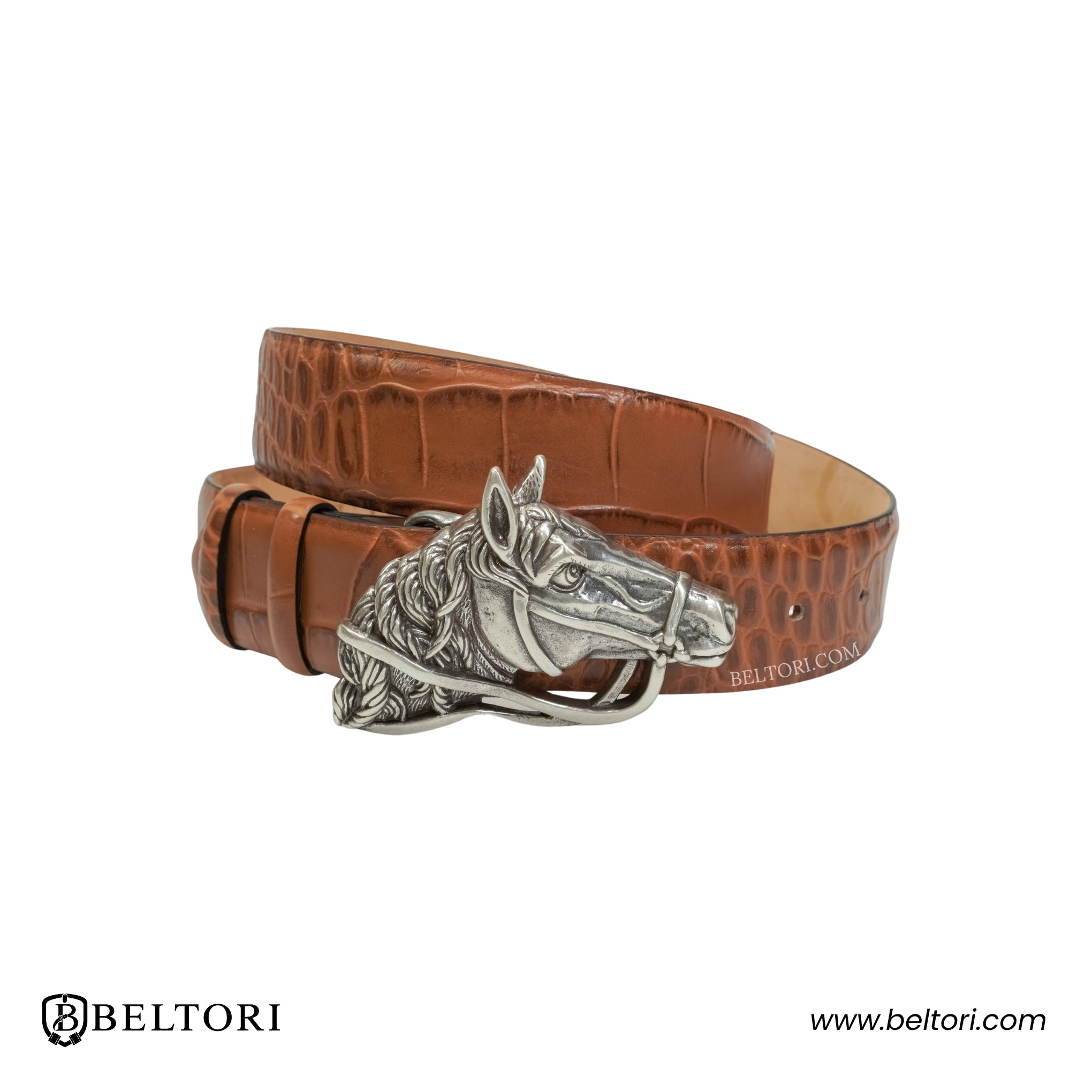 Horse Head English Silver Complete Belt – Miele Brown Leather