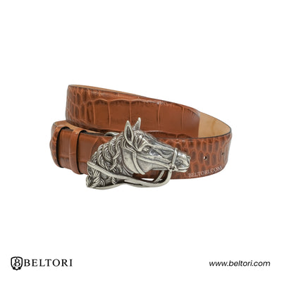 Horse Head English Silver Complete Belt – Miele Brown Leather