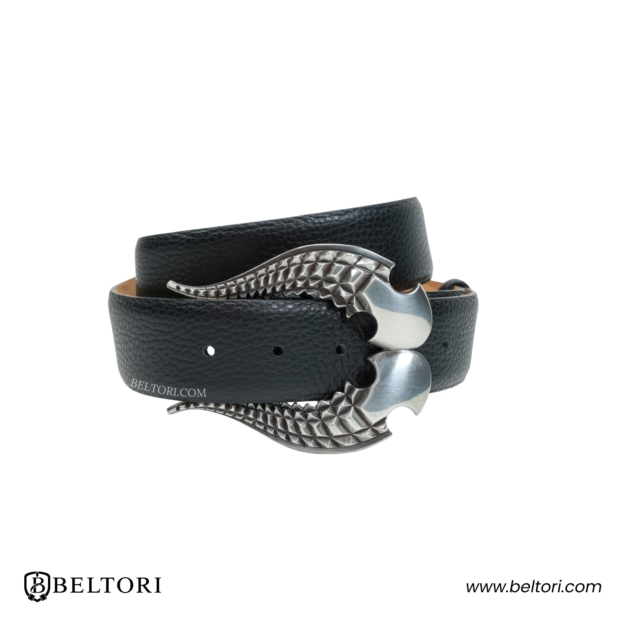 Twin Blade English Silver Complete Belt – Black Croc Leather