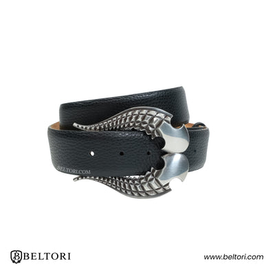 Twin Blade English Silver Complete Belt – Black Croc Leather