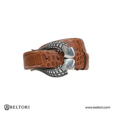 Twin Blade English Silver Complete Belt – Brown Leather