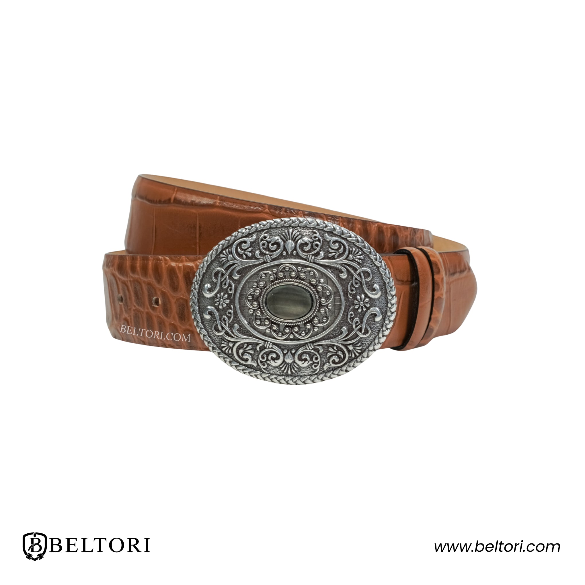 Oval Filigree Western Complete Belt – Brown Leather