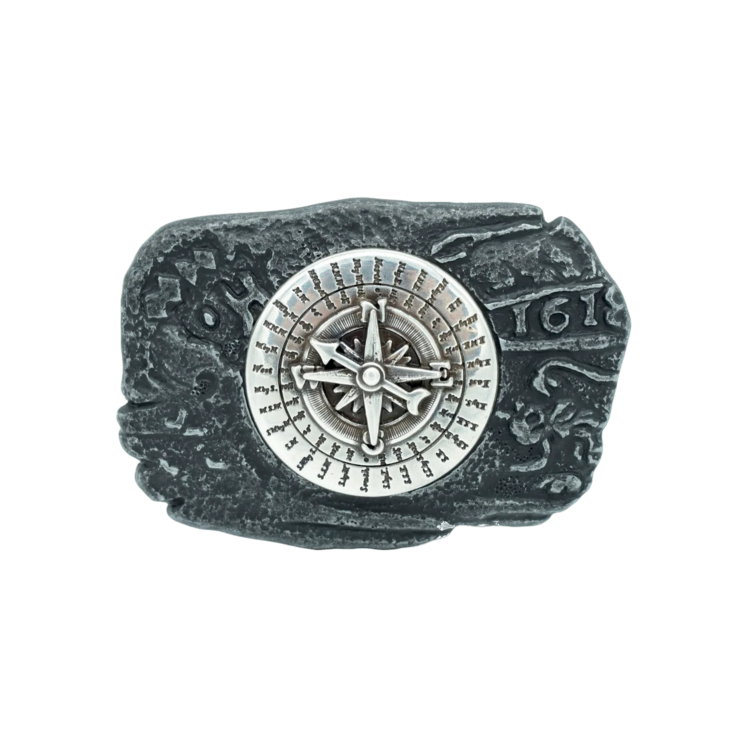 Antique Map Compass 40mm belt buckle in Old Nickelfree + English Silver. Designed in Italy. 