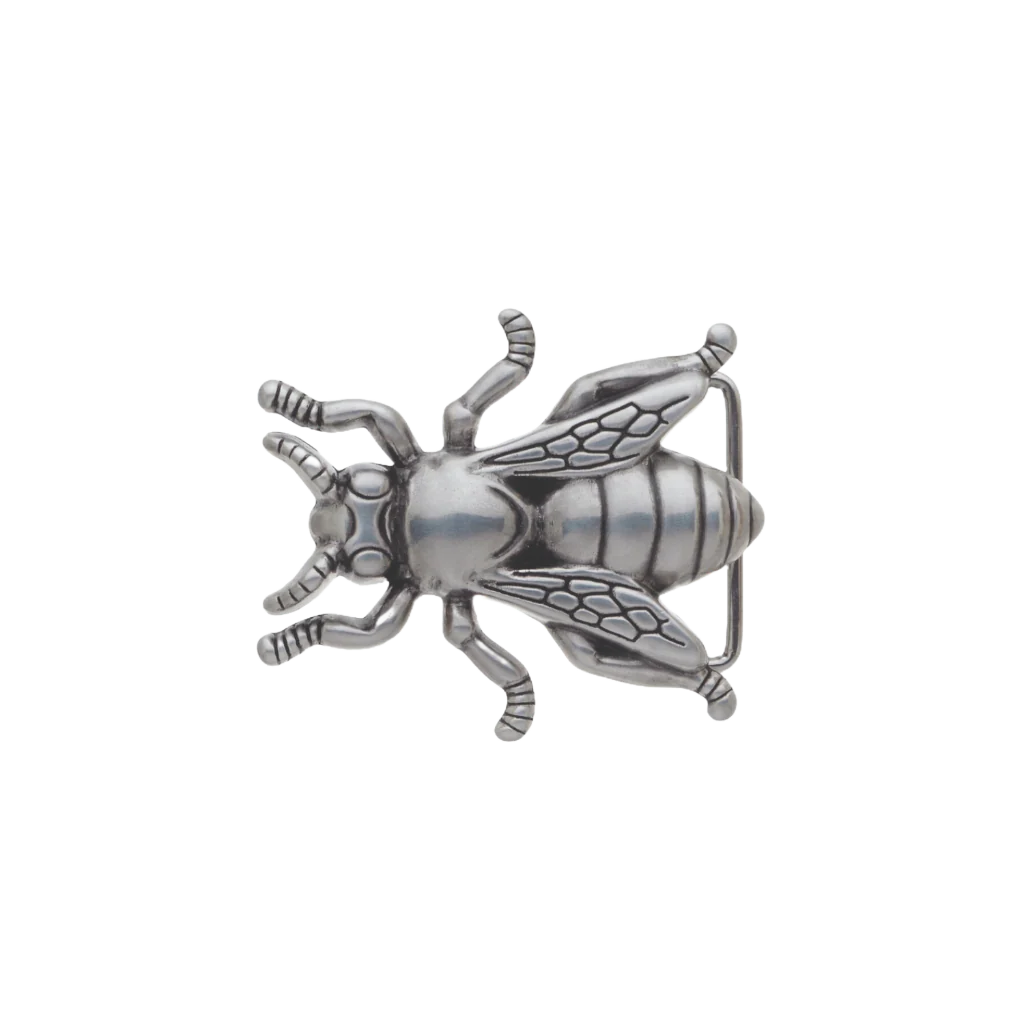 Silver bee belt buckle, insect bug themed fashion accessory, vintage western style belt hardware for men and women