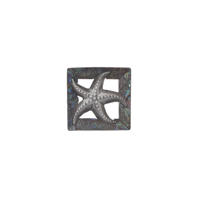 Starfish 40mm belt buckle with English Silver finish and cracked Paua Blue mother of pearl inlay. Handcrafted shell detail, Italian-made in zamak.