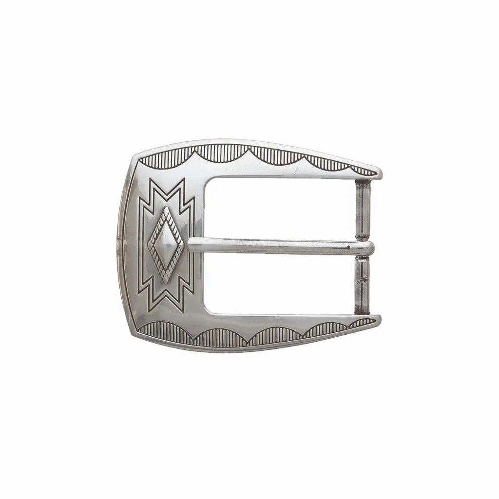 Decorative 40mm belt buckle in English Silver. 