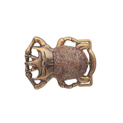 Antique gold scarab beetle belt buckle with brown mosaic stone inlay shell, Egyptian inspired insect fashion accessory, vintage collectible men’s belt hardware, Italian design jewelry style buckle