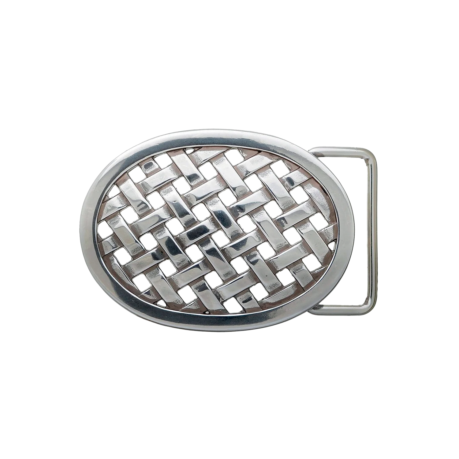Basketweave Oval 40mm belt buckle in English Silver. 
