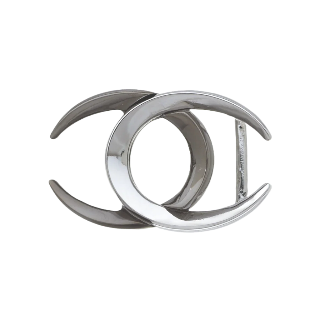Interlocking Crescent 40mm belt buckle in Shiny Nickelfree + Gun Metal. 