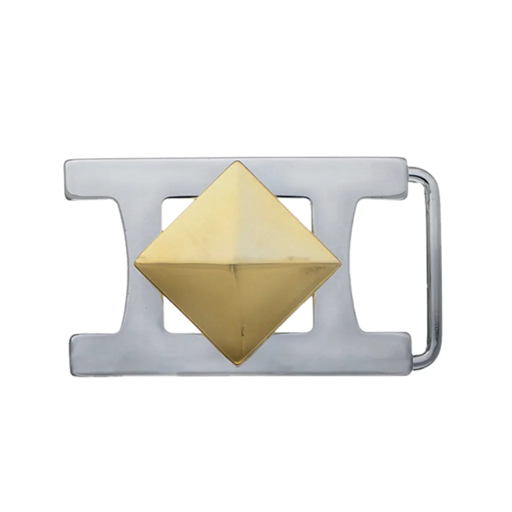 Pyramid-Stud Belt Buckle 40mm in Palladium Nickelfree HQ + Light Gold. 