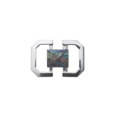 Geometric Motif 40mm Belt Buckle – Shiny Nickelfree Finish + Solid Paua Blue Mother of Pearl