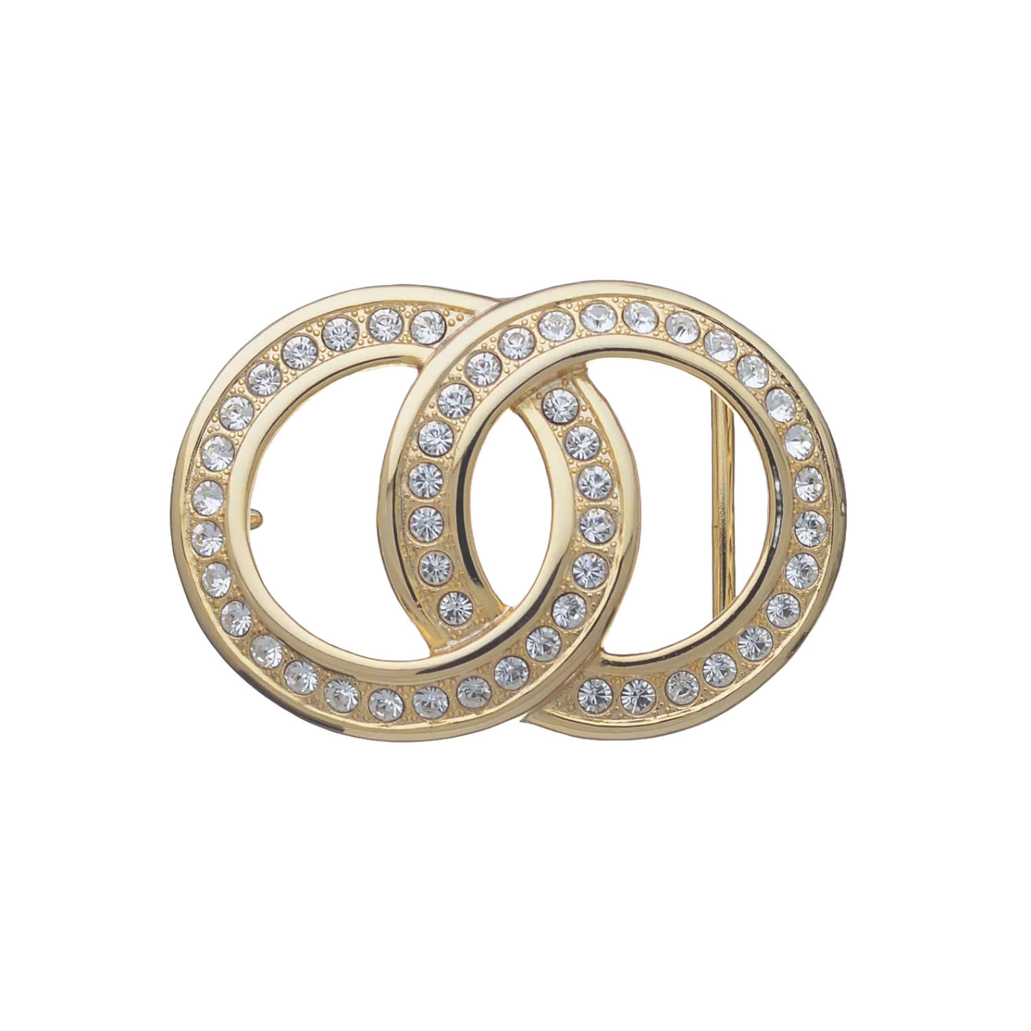 Pave Interlocking Rings Belt Buckle 40mm - Shiny Light Gold + Crystal Strass, Zamak