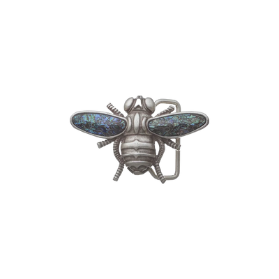 Antique silver bee belt buckle with abalone shell inlay wings, insect inspired fashion accessory, Italian design vintage buckle, men’s collectible decorative belt hardware