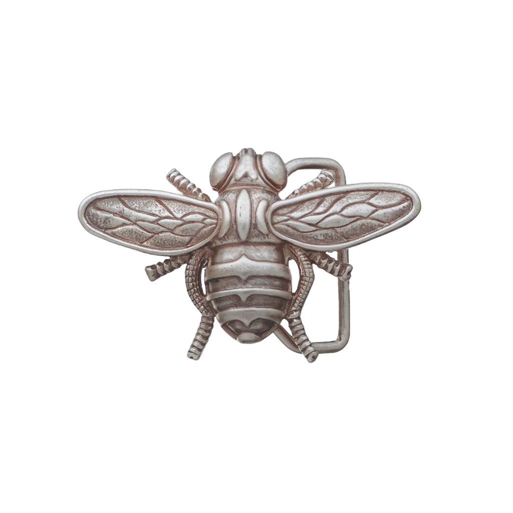 Polished silver belt buckle with a detailed Art Nouveau-style design and shimmering cracked mother of pearl inlays, a stylish fashion accessory with a beautiful Italian design.

