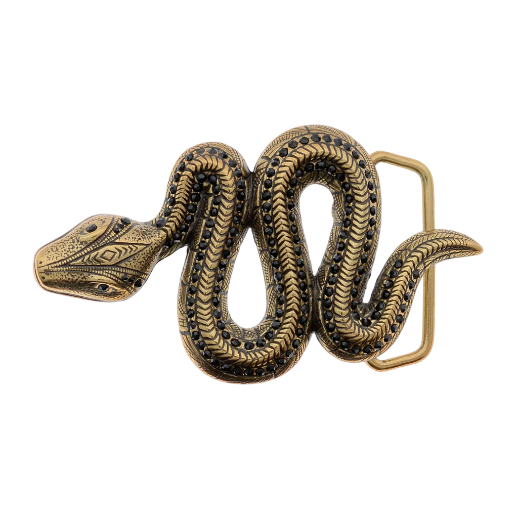 Antique gold snake belt buckle with gemstone accents and detailed serpent design, reptile inspired fashion accessory, Italian design vintage buckle, men’s collectible western cowboy belt hardware