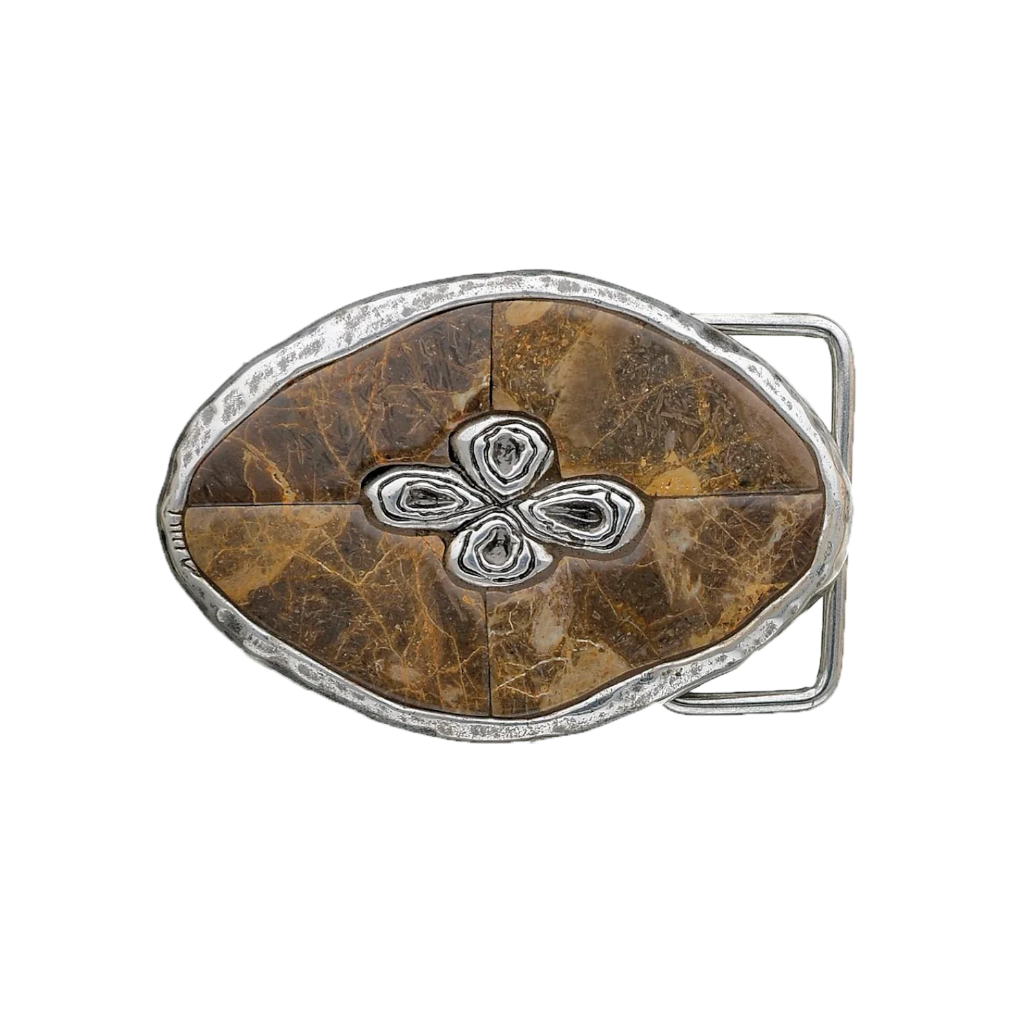 Stone Crest 40mm belt buckle in English Silver + Jungle Stone.