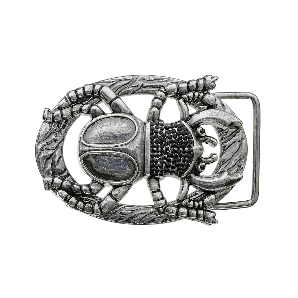 Antique silver scarab beetle belt buckle with engraved details and gemstone accents, Egyptian inspired fashion accessory, Italian design vintage buckle, men’s collectible decorative belt hardware
