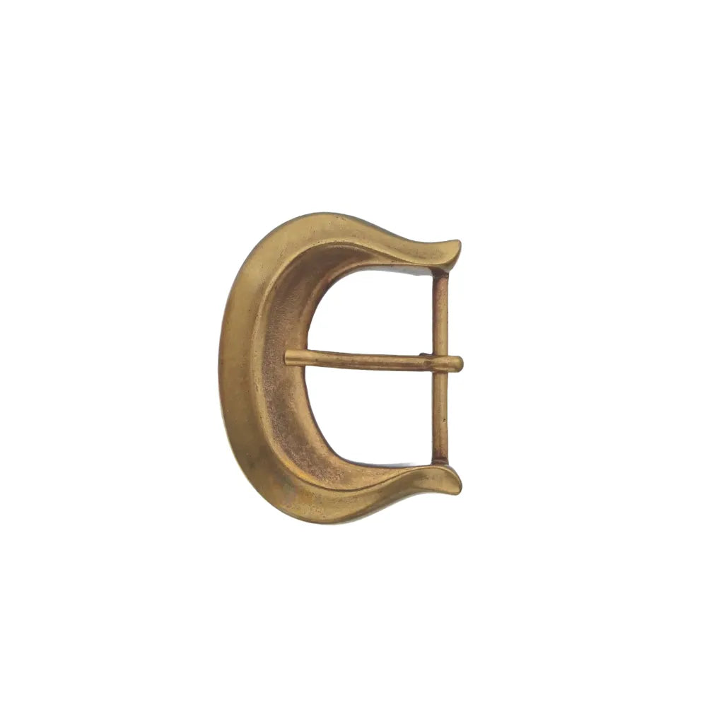 Antique brass horseshoe belt buckle with curved crescent frame, fits 40mm belt strap