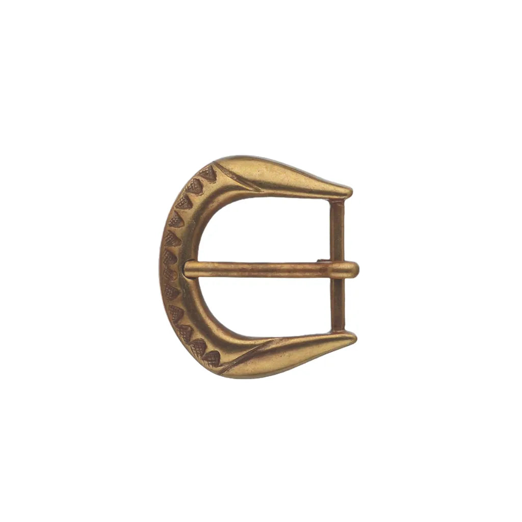Decorative 40mm belt buckle in old gold.